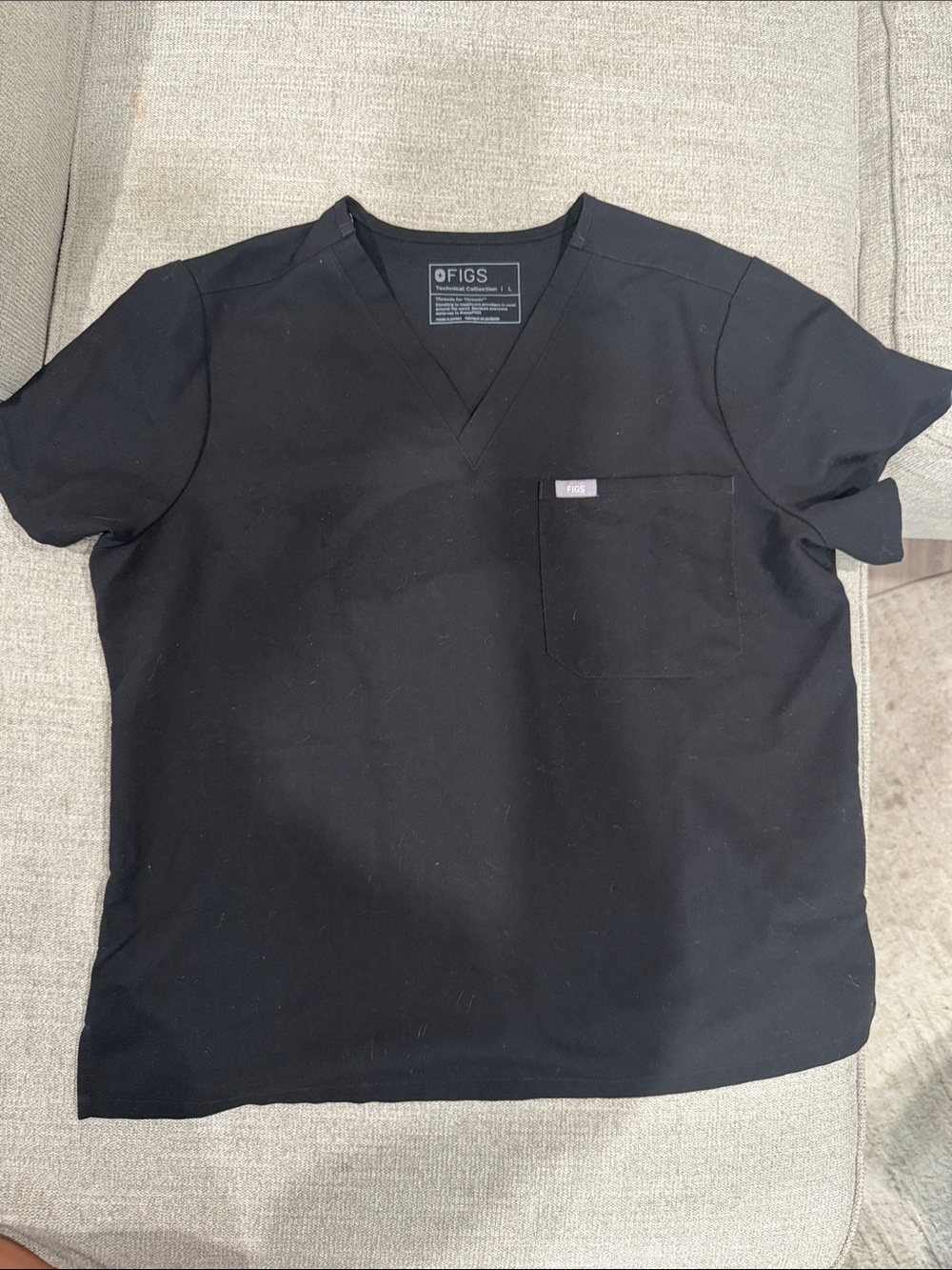 Figs Women's Black V-Neck Scrub Top with Chest Pocket